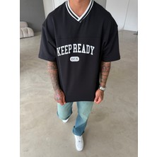 Kepp Ready V Yaka Oversize T-Shirt - Siyah