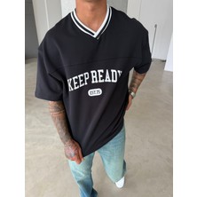 Kepp Ready V Yaka Oversize T-Shirt - Siyah