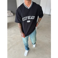 Kepp Ready V Yaka Oversize T-Shirt - Siyah