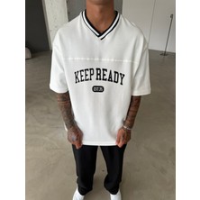 Kepp Ready V Yaka Oversize T-Shirt - Beyaz