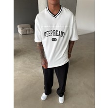 Kepp Ready V Yaka Oversize T-Shirt - Beyaz