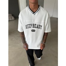 Kepp Ready V Yaka Oversize T-Shirt - Beyaz