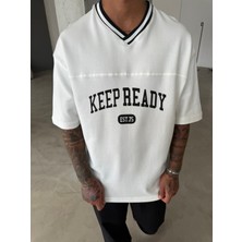 Kepp Ready V Yaka Oversize T-Shirt - Beyaz
