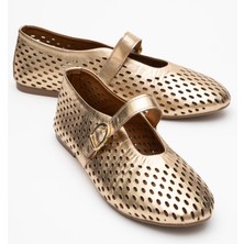 Arian Altın Hakiki Deri Delikli Kadın Babet Ayakkabı