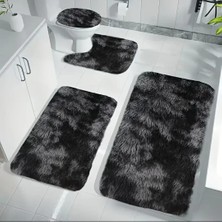 Kaymaz Taban Yıkanabilir Gri Shaggy 4’lü Banyo Halı Paspası 1 Adet 60X100 cm 1 Adet 50X80