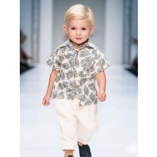 Erkek Bebek Desenli Gömlek Keten Pantolonlu  Takım