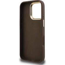 iPhone 16 Pro Max Uyumlu Kılıf Guess Lisanslı Metal 4g ve Yazı Logolu Kamera Standlı Kapak Kahveren