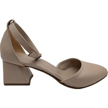 Amorette - Kadın Blok Topuklu Yanları Açık Ayakkabı - Bej - 42