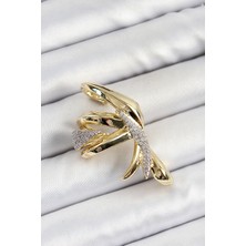 Pirinç Zirkon Taşlı Sıkıştırma Sağ Kıkırdak Gold Renk Kadın Küpe - EBJ250620W35741