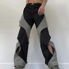 Unisex Pantolon, Patchwork Kargo Pantolon Kadın Hollow Out Eşofman Altı, Rahat Bol Trend Jogger, Geniş Paça Yüksek Bel Pantolon, Sokak Giyimi