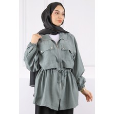 Çağla Bel Bağlamalı Çift Cepli Trençkot