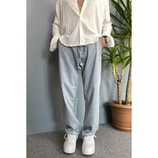 Beli Bağcıklı ve Lastikli Mesimlik Kot Pantolon