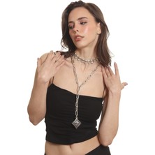 Labalaba Kadın Antik Gümüş Kaplama 2' Li Fleur De Lys Uçlu Kolye& Choker