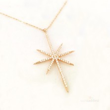 925 Ayar Gümüş Rose Kaplama Zirkon Taşlı Yön Yıldız Kolye