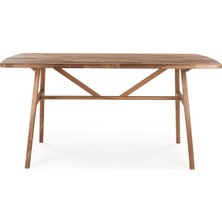 Unboxdeco 6 Kişilik Slim Ceviz Masa, Masif Ahşap Masa, %100 Doğal Ahşap Masa, Retro Masa, Modern Masa, 150cm