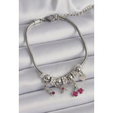Fk Studio Design Çelik Taşlı Kiraz Model Charm Bileklik