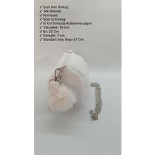 Peluş Tüylü Ponponlu Gümüş Zicirli Fermuarlı El ve Omuz Çantası