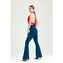 Dream Style Kadın Lacivert Ispanyol Paça Dalgıç Kumaş Yüksek Bel Likralı Toparlayıcı Tayt Pantolon