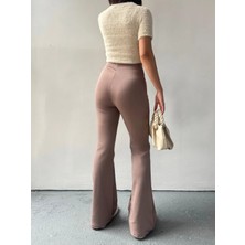 Dream Style Kadın Vizon Ispanyol Paça Dalgıç Kumaş Yüksek Bel Likralı Toparlayıcı Tayt Pantolon