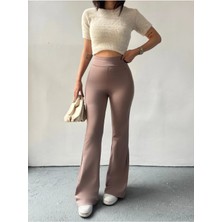 Dream Style Kadın Vizon Ispanyol Paça Dalgıç Kumaş Yüksek Bel Likralı Toparlayıcı Tayt Pantolon