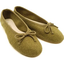 Haki Keten Kumaş Barefoot Babet Ayakkabı