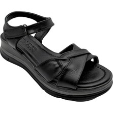 Joliessa - Kadın Hakiki Deri Cırtcırtlı Sandalet - Siyah - 36