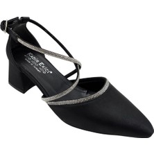 Karmilla - Kadın Kalın Topuklu Taşlı Sivri Burun Ayakkabı - Siyah - 37