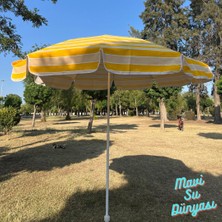 Plaj Deniz Balkon Şemsiyesi | Pamuk Kumaşlı Şemsiye | Bidonsuz| Eğilebilir |2 Metre Şemsiye