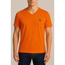 Erkek Turuncu V Yaka Regular Fit Basic Tişört C2T0N2O2