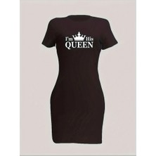 Equri Kadın Kısa Kollu Queen Baskı Iki Iplik Mini Elbise