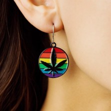 Yaprak Gökkuşağı Pride Şekilli Mineli Kadın Küpe Çift Adet El Yapımı Küpe