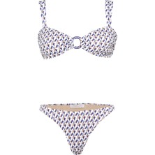 Tokalı Geniş Askılı Desenli Straplez Bikini