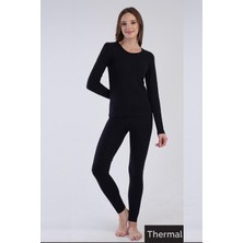 Kadın Thermal Içlik Siyah Takım Çift Taş Işleme Şardonlu Yumuşak Doku C4T0N0O903