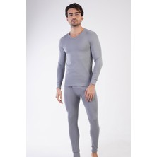 Coton House Erkek V Yaka Gri Thermal İçlik Takım Yumuşak Doku Polyester Malzeme Üstün Termal Koruma