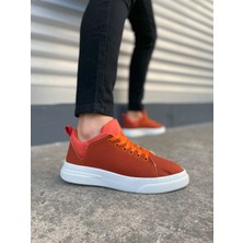 JY204 Flex Bağcıklı Keten Erkek Günlük Sneaker - Turuncu