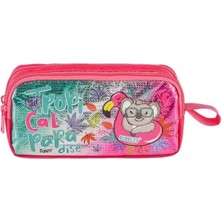 Muggle Kalem Çantası Tropikal Pradice Pembe Iki Bölmeli Kalem Kutusu