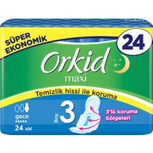 Orkid Maxi 24 Adet Gece Kullanım Pedler Sızıntı Önleyici Teknoloji ile Güvenli Koruma