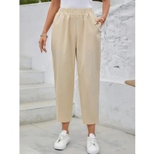 Kadın Yüksek Bel Yandan Cepli Düğme Detaylı Geniş Kesim Ithal Krep Pantolon