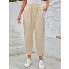 Arben Boutique Kadın Yüksek Bel Yandan Cepli Düğme Detaylı Geniş Kesim Ithal Krep Pantolon