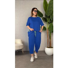 Alinn Butikk Kadın Kısa Kollu Bisiklet Yaka Viskon Iki Iplik Bluz ve Pantolon Ikili Takım