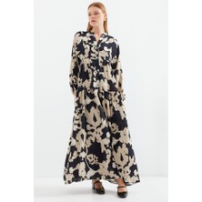 Arben Boutique 2423 Otantik Desenli Tesettür Elbise - A.bej