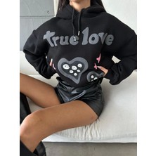 3 Iplik Şardonlu Oversize Compact True Baskılı Sweat Siyah