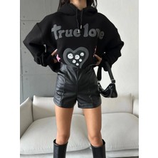 3 Iplik Şardonlu Oversize Compact True Baskılı Sweat Siyah