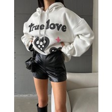 3 Iplik Şardonlu Oversize Compact True Baskılı Sweat Beyaz
