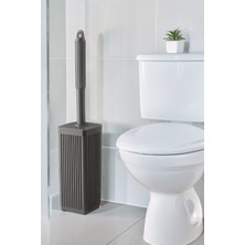 Lines Serisi Gri Banyo Seti, 5 Parça Akrilik Kare 5 Litre Çöp Kovası, Sabunluk, Fırçalık Takımı 3462