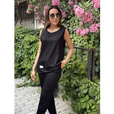 Ag Shoppings Kadın Askılı Yuvarlak Yaka Viskon Iki Iplik Bluz ve Eşofman Altı Ikili Takım