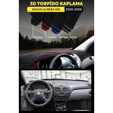 Nıssan Almera N16 (2000-2006) Uyumlu 3D Torpido Koruma Kılıfı - Ön Göğüs Kaplama - Kırmızı Şerit