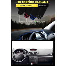 Renault Clıo 3 (2010-2012) 3D Torpido Koruma Kılıfı - Ön Göğüs Kaplama - Mavi Şerit