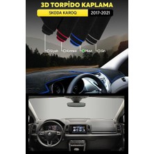 Skoda Karoq (2017-2021) 3D Torpido Koruma Kılıfı - Ön Göğüs Kaplama - Mavi Şerit