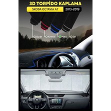 Skoda Octavıa A7 (2013-2019) 3D Torpido Koruma Kılıfı - Ön Göğüs Kaplama - Mavi Şerit